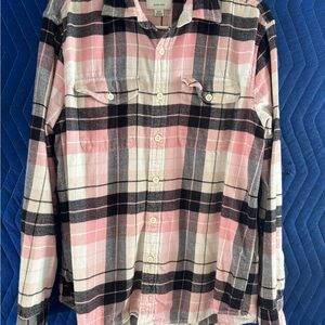 American Eagle Outfitters Pink and Black Casual Button Down Shirt